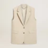 Giacca gilet da donna in misto lana color kaki