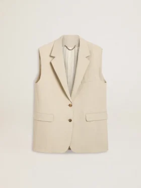 Giacca gilet da donna in misto lana color kaki