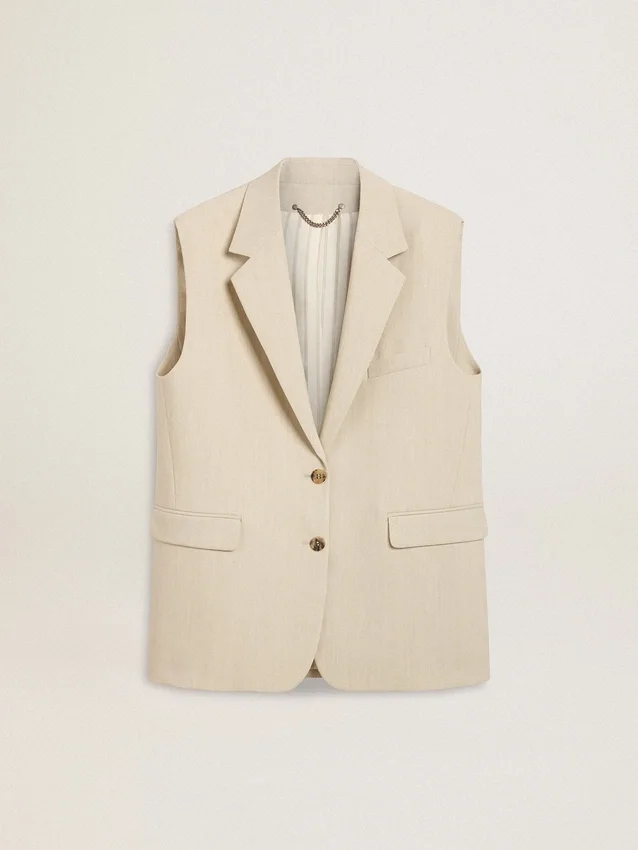 Giacca gilet da donna in misto lana color kaki