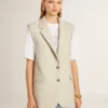 Giacca gilet da donna in misto lana color kaki