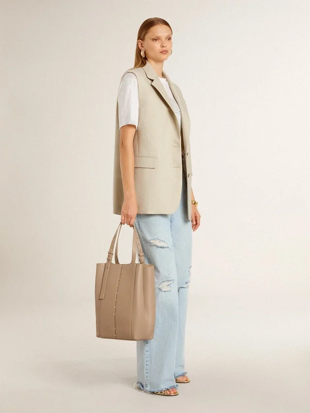 Giacca gilet da donna in misto lana color kaki