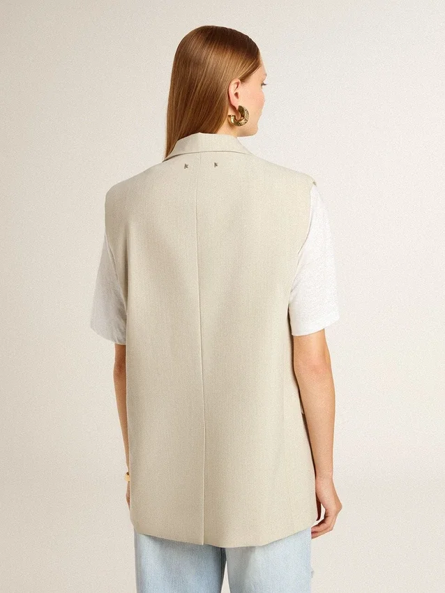 Giacca gilet da donna in misto lana color kaki