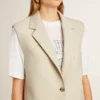 Giacca gilet da donna in misto lana color kaki