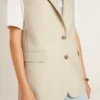 Giacca gilet da donna in misto lana color kaki