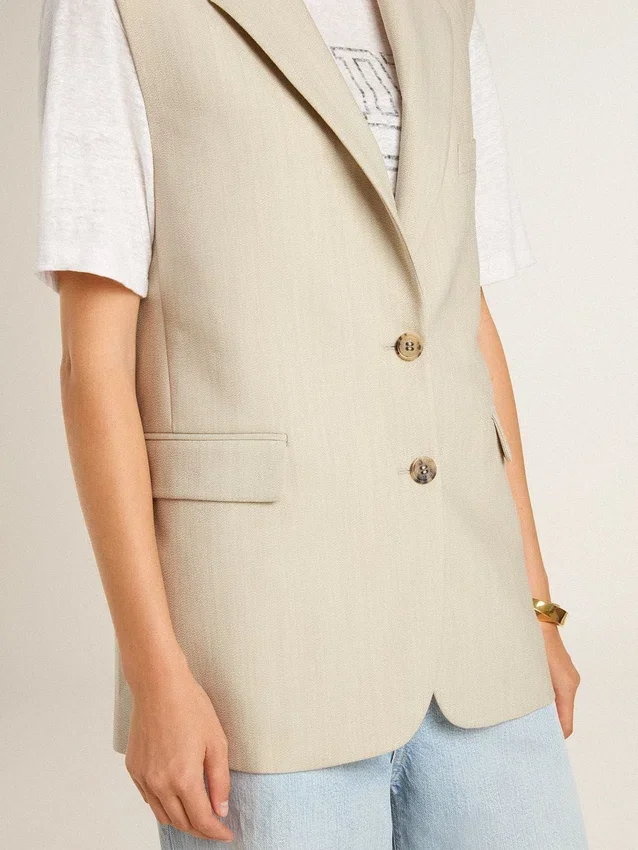Giacca gilet da donna in misto lana color kaki