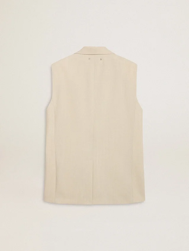 Giacca gilet da donna in misto lana color kaki