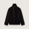 Giacca oversize da donna in twill di cotone nero con ricamo floreale in paillettes