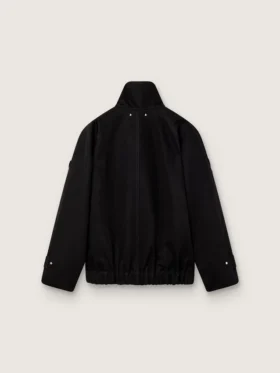 Giacca oversize da donna in twill di cotone nero con ricamo floreale in paillettes