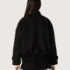 Giacca oversize da donna in twill di cotone nero con ricamo floreale in paillettes