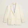 Giacca oversize monopetto bianca con effetto seta e ricami