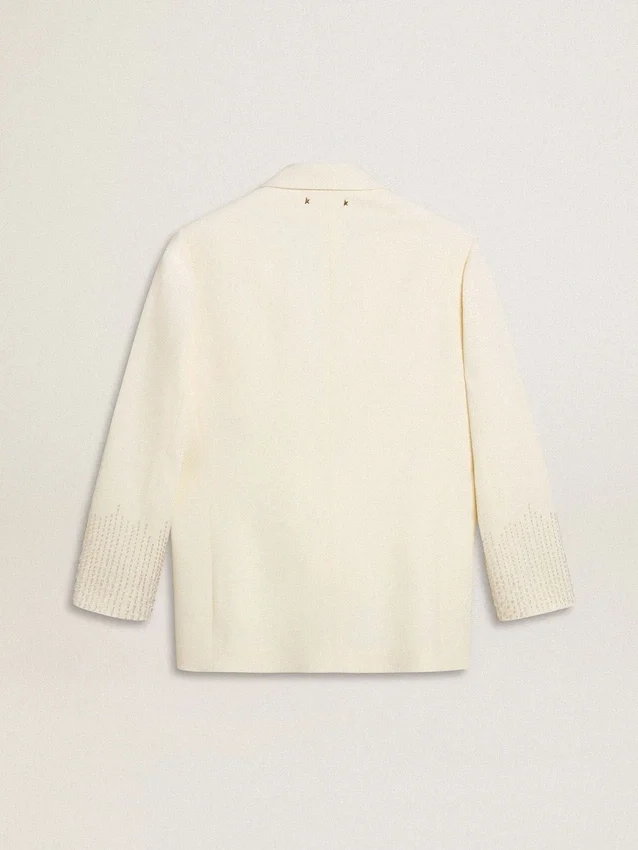 Giacca oversize monopetto bianca con effetto seta e ricami
