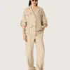 Giacca safari da donna in viscosa beige a micro-chevron
