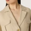 Giacca safari da donna in viscosa beige a micro-chevron