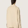 Giacca safari da donna in viscosa beige a micro-chevron