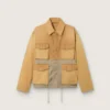 Giacca safari unisex in cotone beige e verde militare con tasche maxi