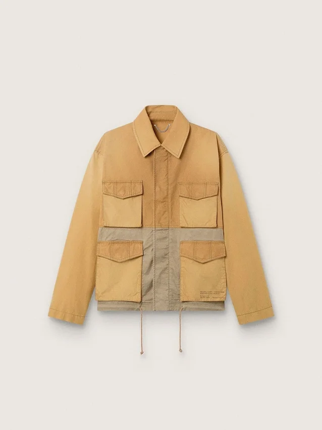 Giacca safari unisex in cotone beige e verde militare con tasche maxi