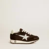 Giacca Young Marathon in nylon nero con stella stampata e linguetta in pelle sul tallone