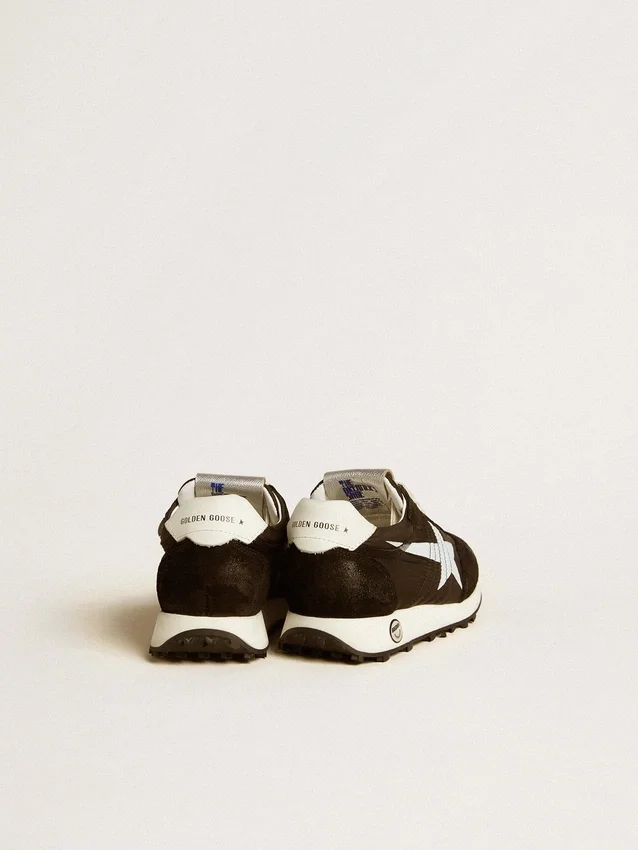 Giacca Young Marathon in nylon nero con stella stampata e linguetta in pelle sul tallone