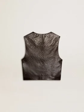 Gilet da donna in pelle nera con borchie effetto sfumato