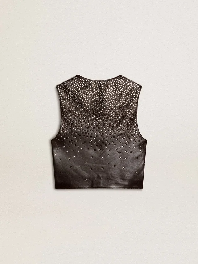 Gilet da donna in pelle nera con borchie effetto sfumato