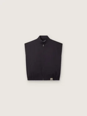 Gilet da uomo in twill di cotone blu scuro con cerniera ed etichetta con stampa a bandiera