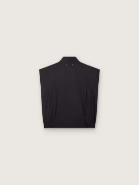 Gilet da uomo in twill di cotone blu scuro con cerniera ed etichetta con stampa a bandiera