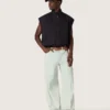 Gilet da uomo in twill di cotone blu scuro con cerniera ed etichetta con stampa a bandiera