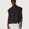Gilet da uomo in twill di cotone blu scuro con cerniera ed etichetta con stampa a bandiera