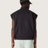 Gilet da uomo in twill di cotone blu scuro con cerniera ed etichetta con stampa a bandiera