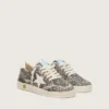 Giovane Ball Star in pelle di pony leopardata in bianco e nero con stella in pelle color crema