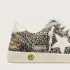 Giovane Ball Star in pelle di pony leopardata in bianco e nero con stella in pelle color crema