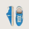 Giovane Super-Star in pelle scamosciata blu brillante con stella in pelle bianca
