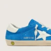 Giovane Super-Star in pelle scamosciata blu brillante con stella in pelle bianca