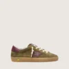 Giovane Super-Star in pelle scamosciata verde militare con stella in pelle bordeaux e linguetta sul tallone