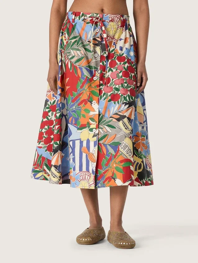 Gonna da donna in cotone con stampa multicolore