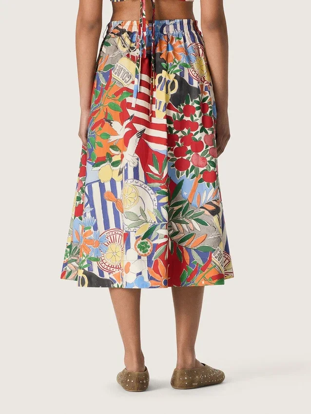 Gonna da donna in cotone con stampa multicolore