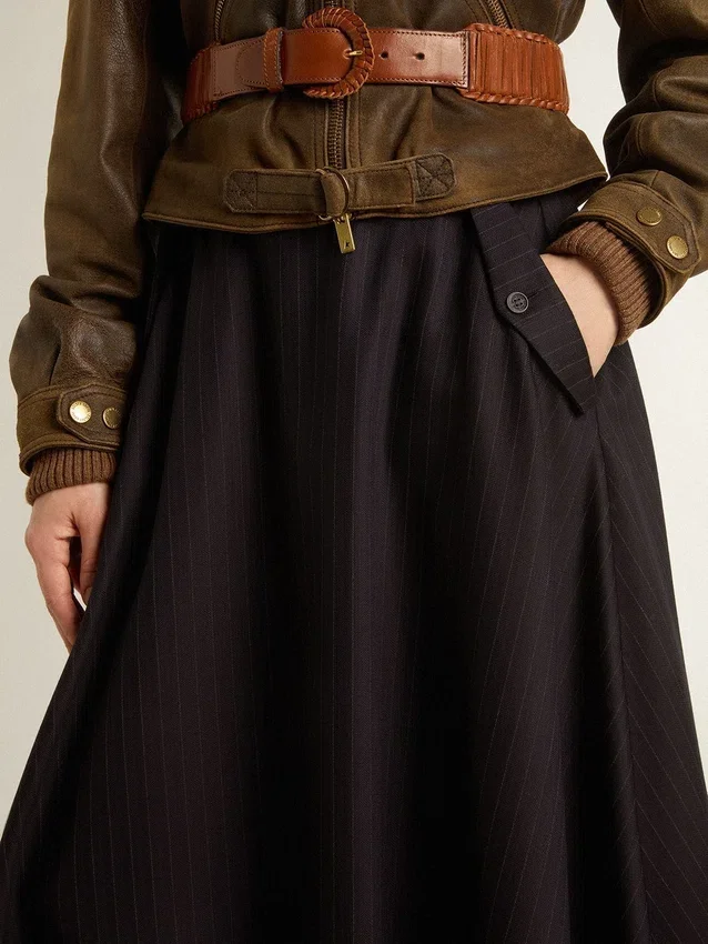 Gonna da donna in lana blu notte