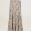 Gonna lunga a pieghe da donna con stampa floreale multicolore in paillettes