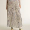 Gonna lunga a pieghe da donna con stampa floreale multicolore in paillettes