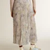 Gonna lunga a pieghe da donna con stampa floreale multicolore in paillettes