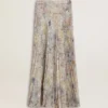 Gonna lunga a pieghe da donna con stampa floreale multicolore in paillettes