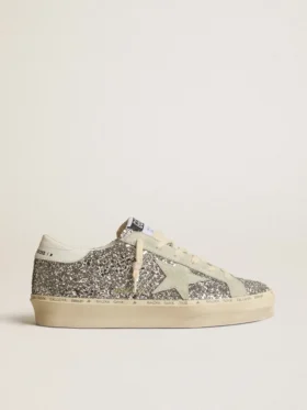 Hi Star da donna in glitter argento con stella in pelle scamosciata e linguetta sul tallone bianca