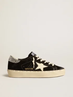 Hi Star da donna in pelle nera con linguetta sul tallone con glitter argento
