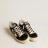 Hi Star da donna in pelle nera con linguetta sul tallone con glitter argento