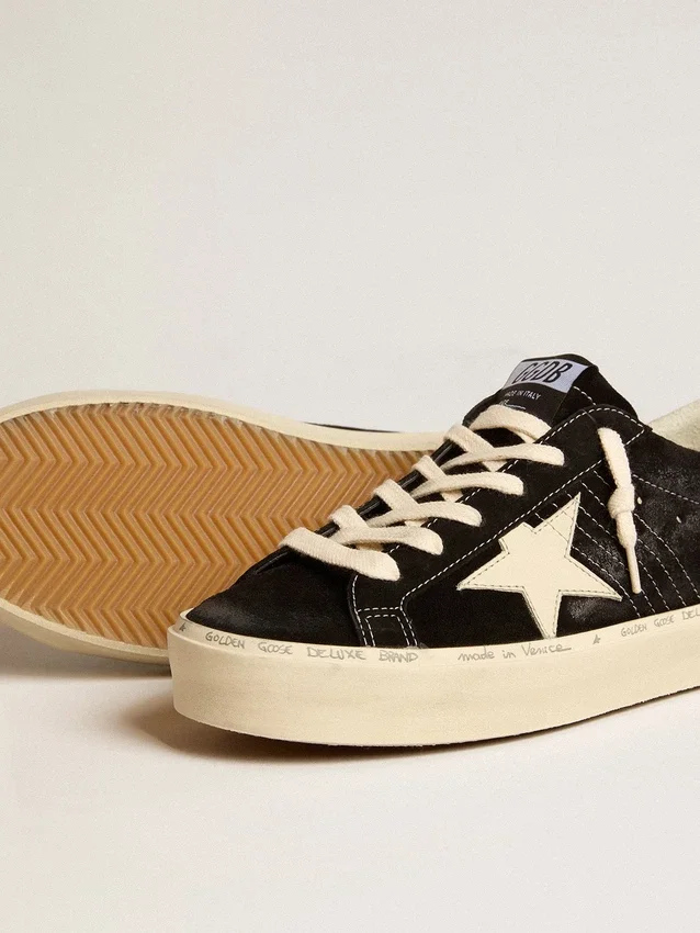 Hi Star da donna in pelle nera con linguetta sul tallone con glitter argento