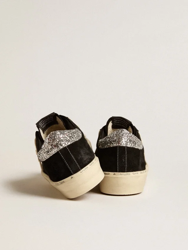 Hi Star da donna in pelle nera con linguetta sul tallone con glitter argento