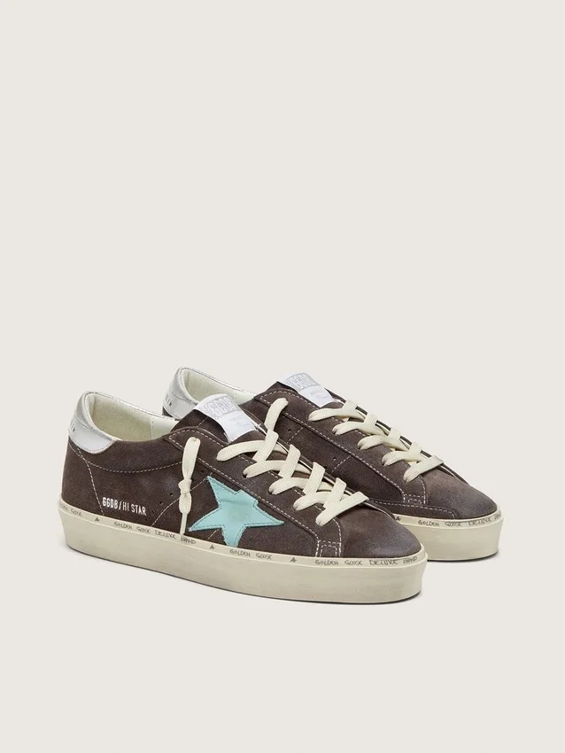 Hi Star da donna in pelle scamosciata grigio scuro con stella verde acqua