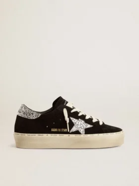 Hi Star da donna in pelle scamosciata nera con stella glitterata argento