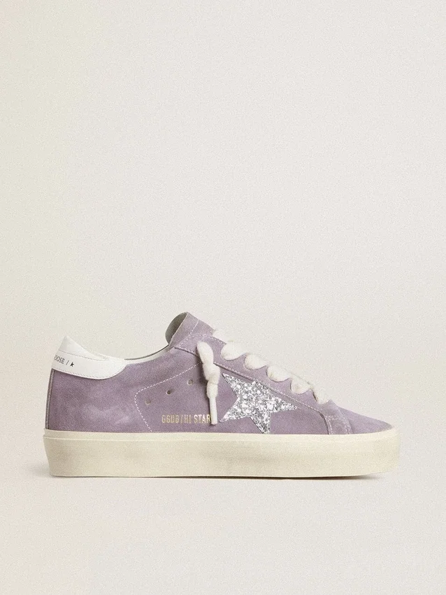 Hi Star da donna in pelle scamosciata viola con stella glitterata argento