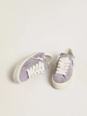 Hi Star da donna in pelle scamosciata viola con stella glitterata argento
